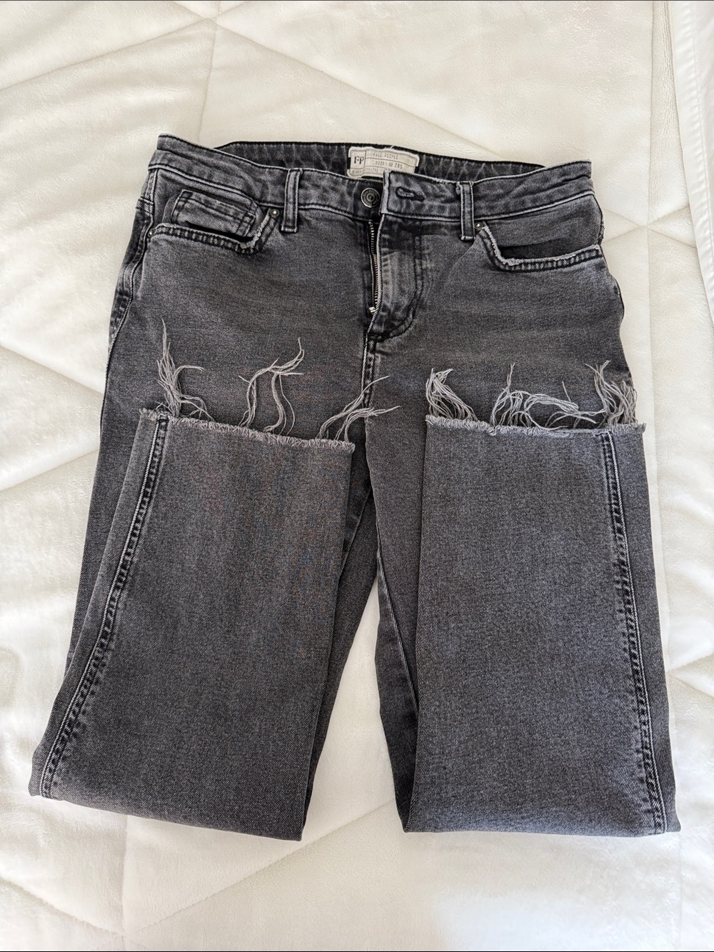 Free People Straight Leg Distressed Grey Jeans